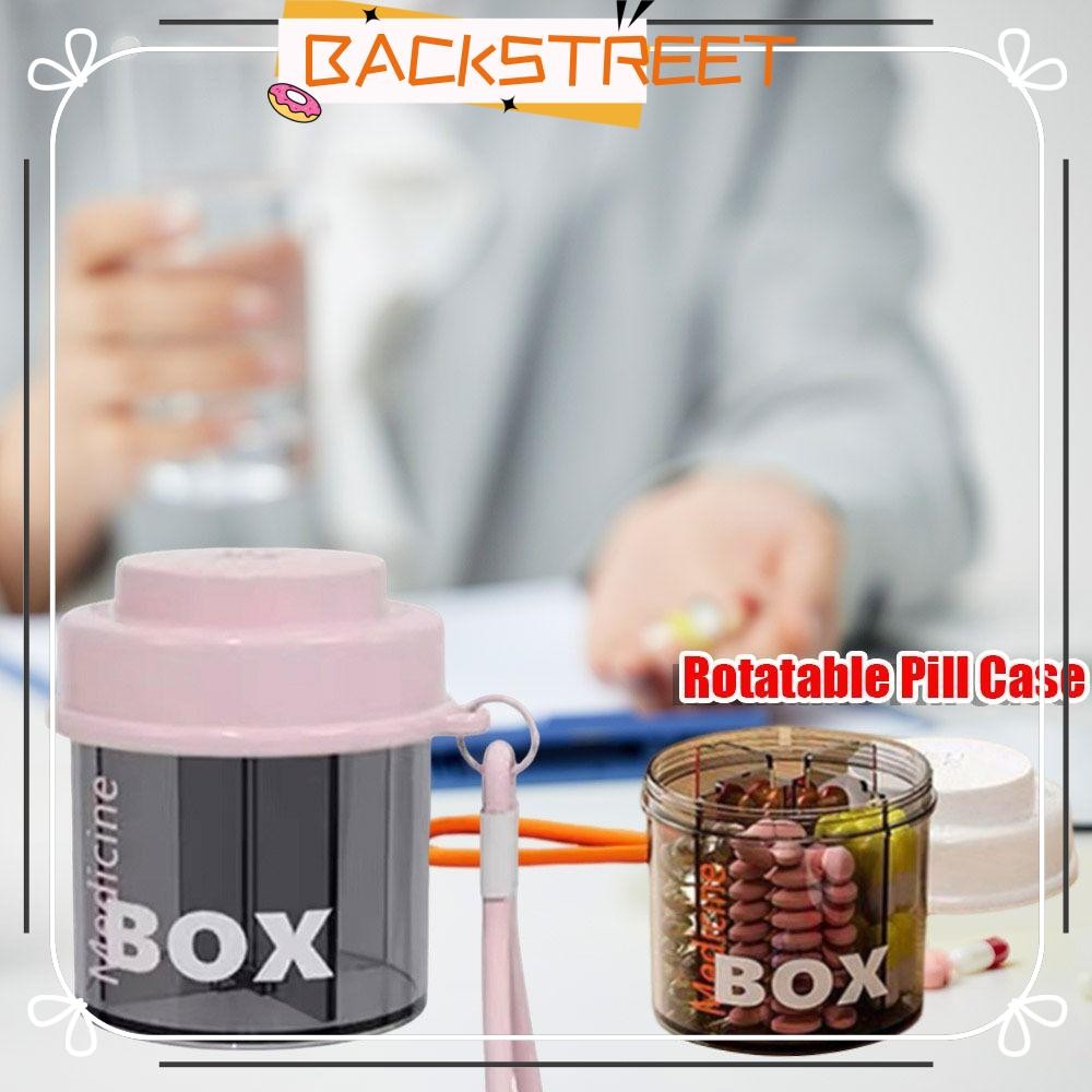 BACKSTAGE Pill Storage Box, with Lid Lanyard Pill , Rotatable Visual Window Pill Box