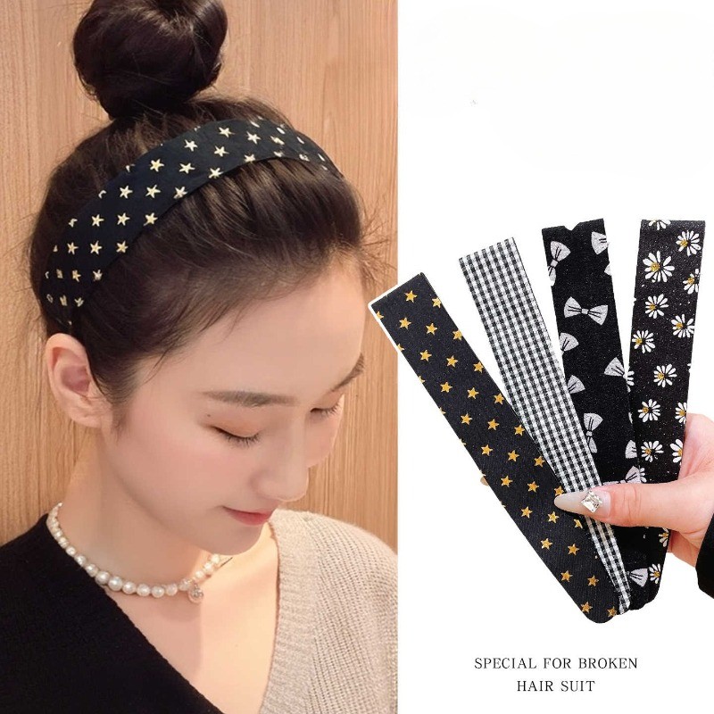 ที่คาดผม Velcro สีดําวินเทจสําหรับผู้หญิงผมม้าหัก Finishing Artifact Hairband