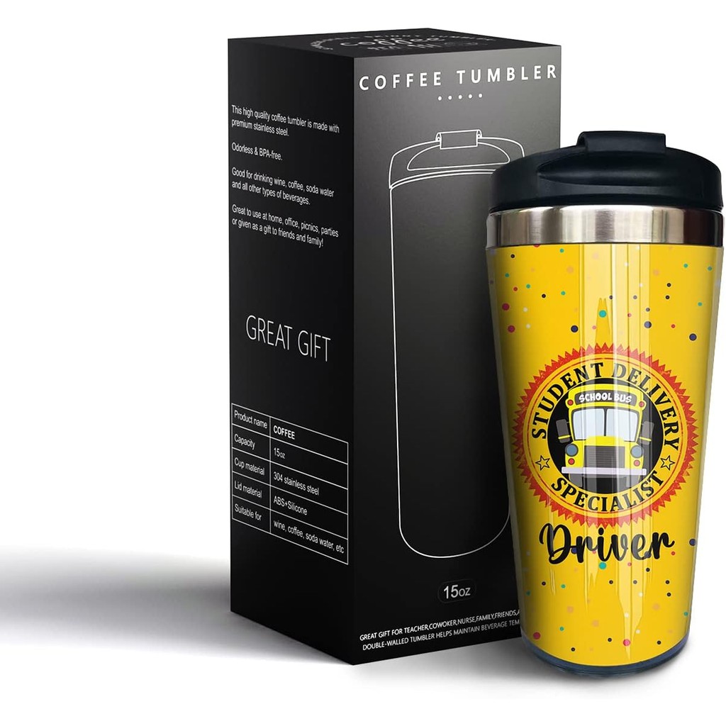 ของขวัญไดร์เวอร์รถบัส,Bus Driver Appreciation Gift,15 Oz School Bus Coffee Tumbler W/lid-Bus Driver 