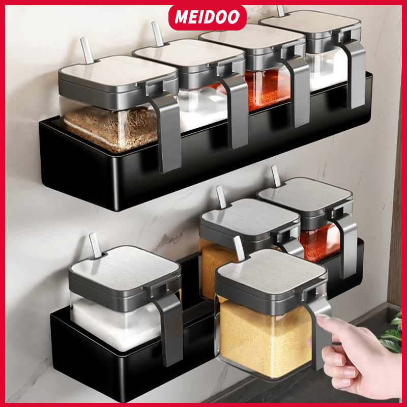 MEIDOO ชั้นวางของในครัว ติดผนังชั้นวางเครื่องปรุง ด้วย ขวดเครื่องเทศปิดผนึก แข็งแรงทนทาน