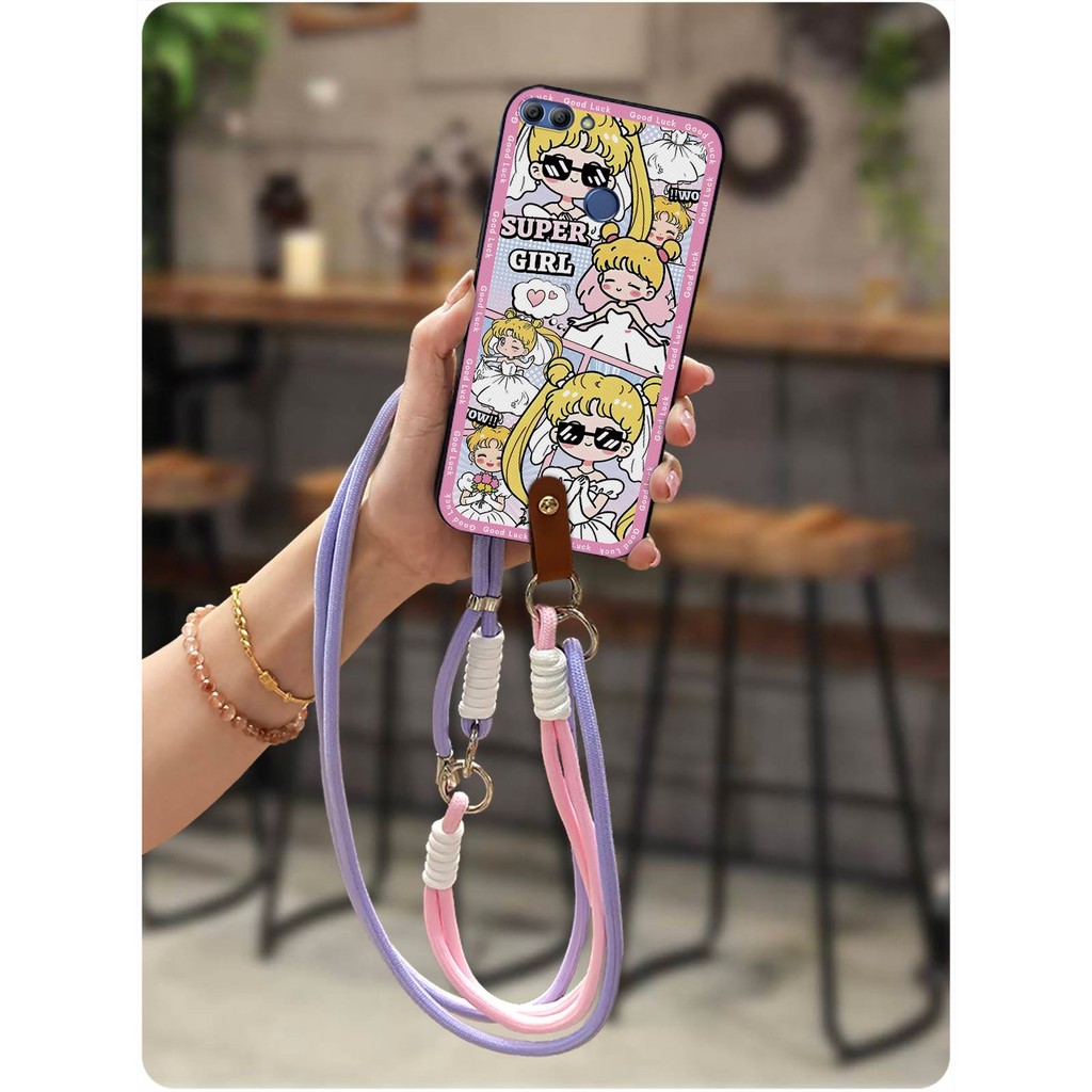 เชือกเส้นเล็ก Huawei Changxiang 8 Plus/Y9 2018 เคสโทรศัพท์การ์ตูนรวมทุกอย่างขอบสองสีแนวทแยงเรียบง่าย