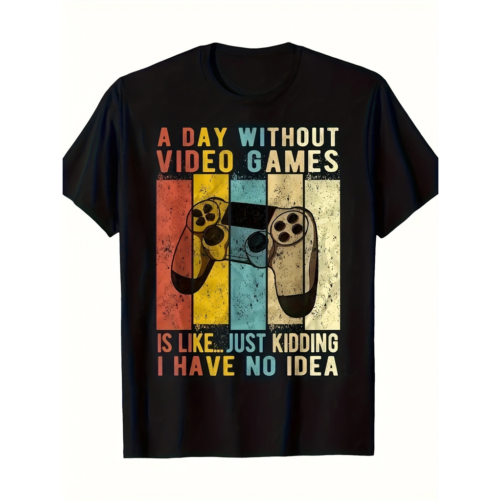 KATUN MESIN เสื้อยืดผู้ชายน่ารัก "No Day Motif with Video Games", Cotton 100%, Short Sleeve O-Neck, 
