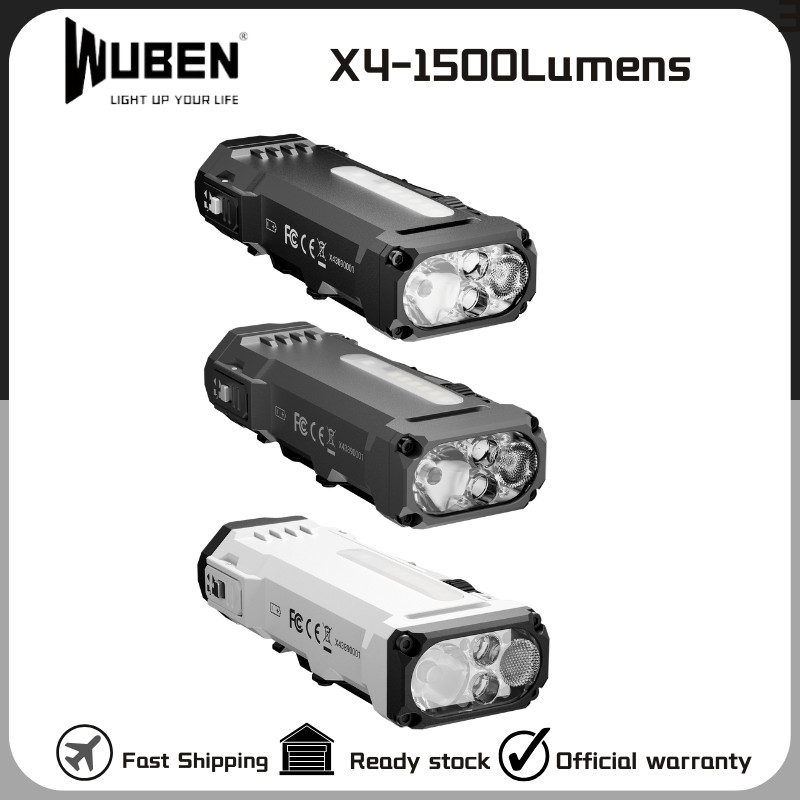 WUBEN X4 ไฟฉาย 1500 Lumens ชาร์จ USB-C แบตเตอรี่ 3400mAh พกพาสะดวกแบบคลิป.GetKeychain