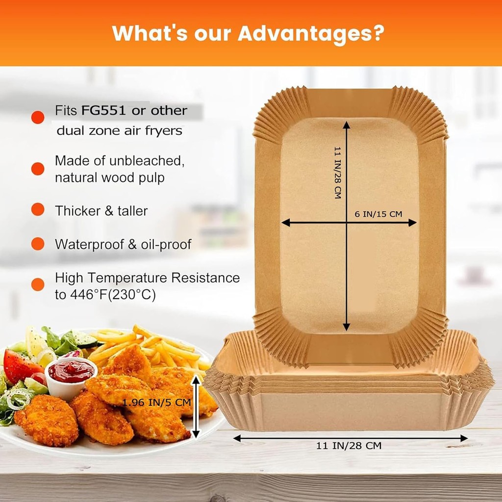 Air Fryer Liners ทิ้ง 11x6 นิ้วสําหรับ Ninja Foodi สมาร์ท XL 6-in-1 ในร่มย่าง,120 ชิ้นสี่เหลี่ยม Par