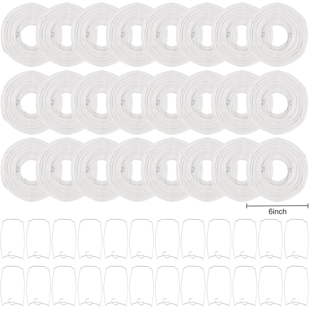 โคมไฟกระดาษกลมสีขาว 6", JRing 24 ชิ้นสีขาวจีนญี่ปุ่น Mini Paper Ball โคมไฟสําหรับงานแต่งงาน, งานปาร์
