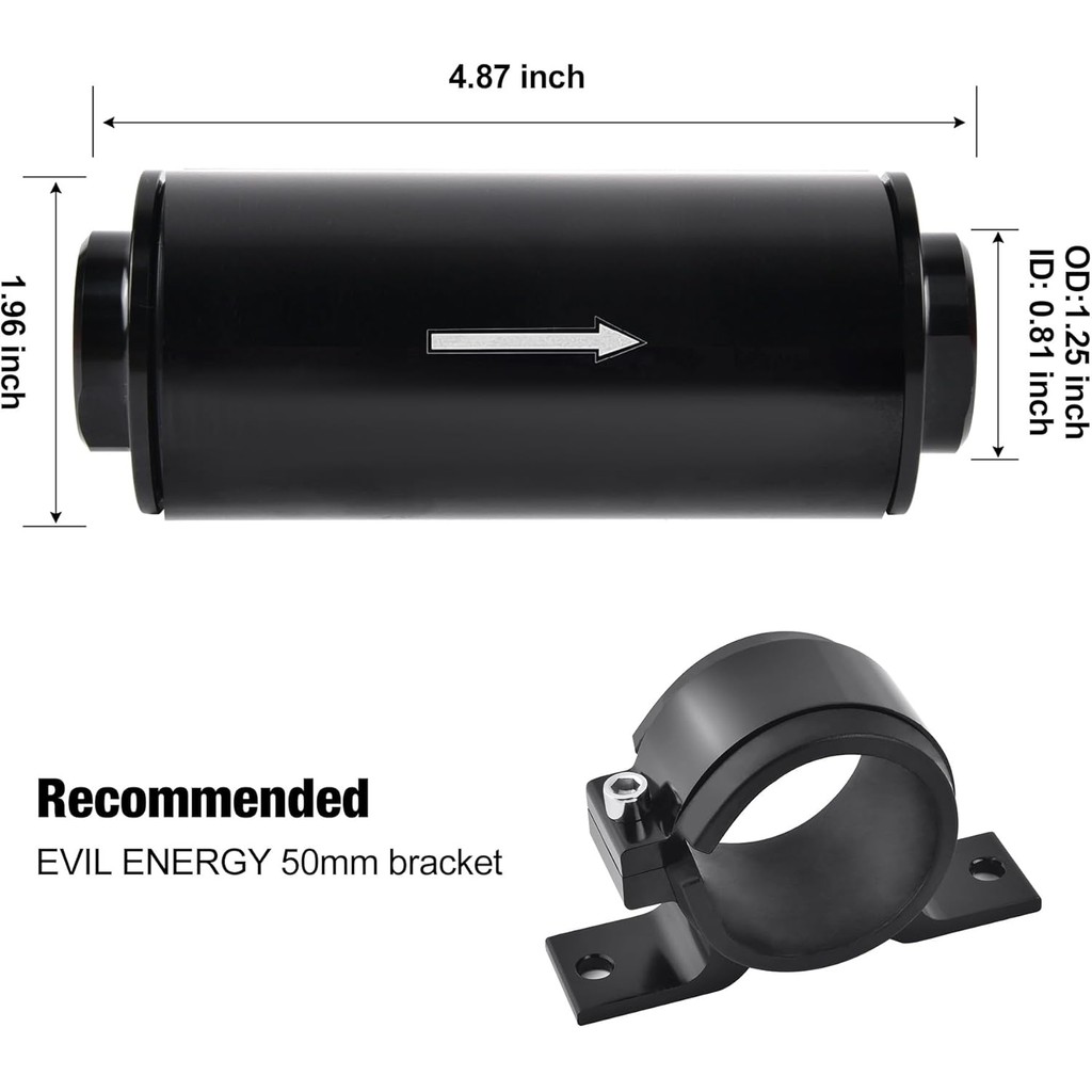 EVIL ENERGY อินไลน์การใช้กรอง 10 ไมครอน 6AN 8AN 10AN อะแดปเตอร์และวงเล็บ Clamp 50 มม.Universal J4BA