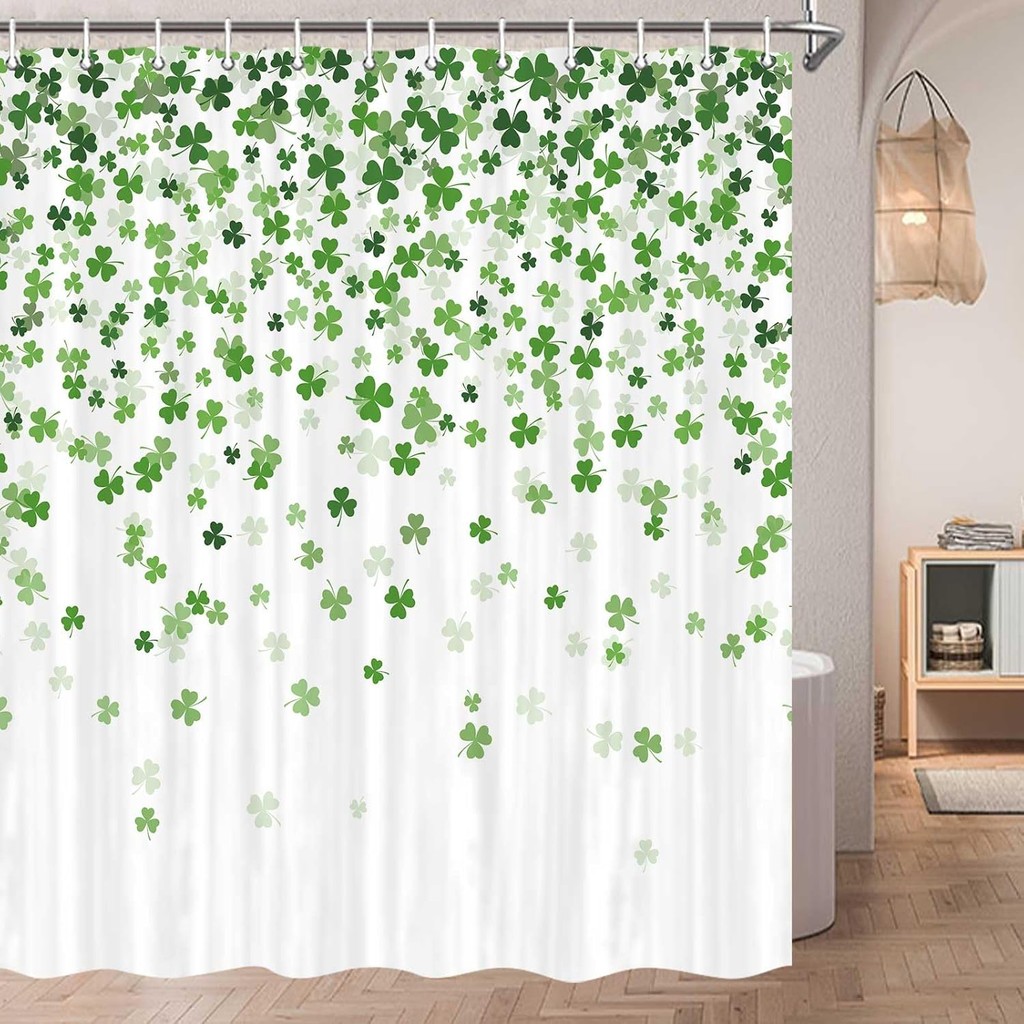 St Patricks Day Shower Curtain, Saint Patricks Day Shower Curtain Green Shamrock Clover Shower Curta