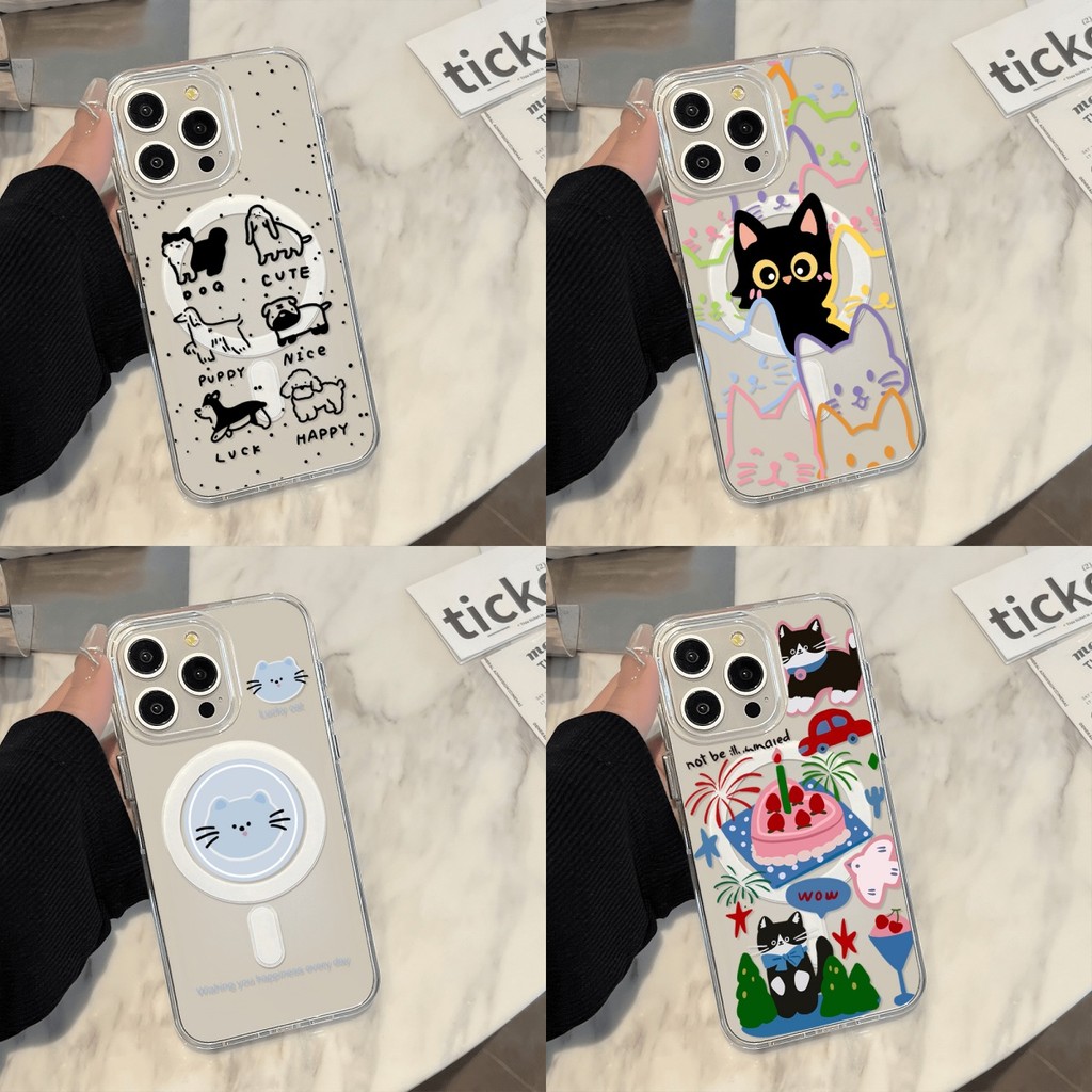 เคสโทรศัพท์ Magnetic For iPhone 13 11 17 pro max Case iPhone 11 15 16 pro max 14 12 pro max ลูกแมวน่ารัก