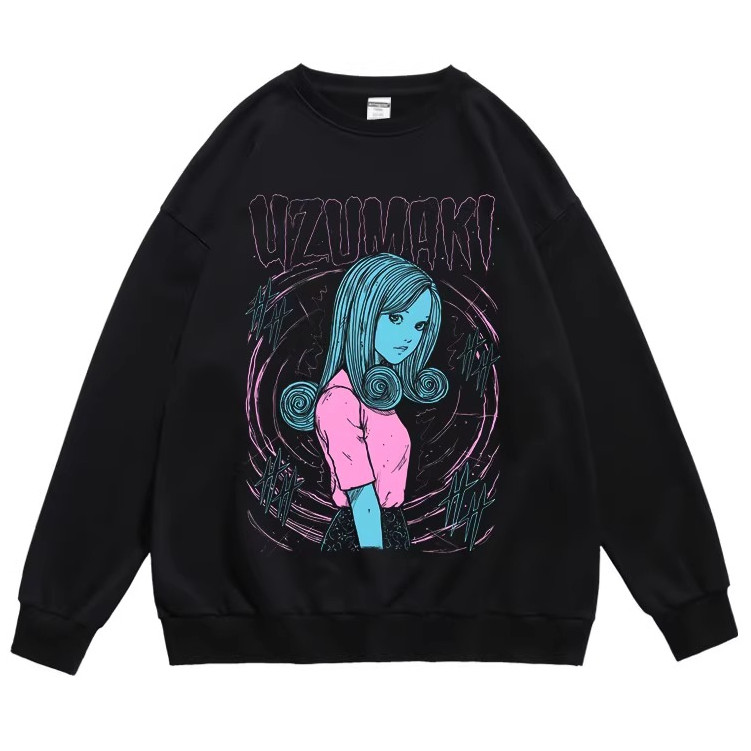 เสื้อกันหนาวแขนยาวดีไซน์จากการ์ตูนIto Junji Uzumaki สำหรับทั้งผู้ชายและผู้หญิง