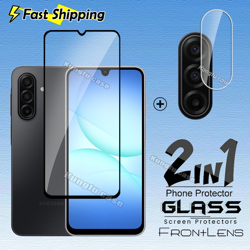 2in1 สําหรับ Samsung Galaxy A17 A07 GalaxyA17 17 4G 5G ป้องกันหน้าจอกระจกนิรภัยลายนิ้วมือปลดล็อคโปร่งใส HD Clear Coverage เลนส์กล้องป้องกันฟิล์ม