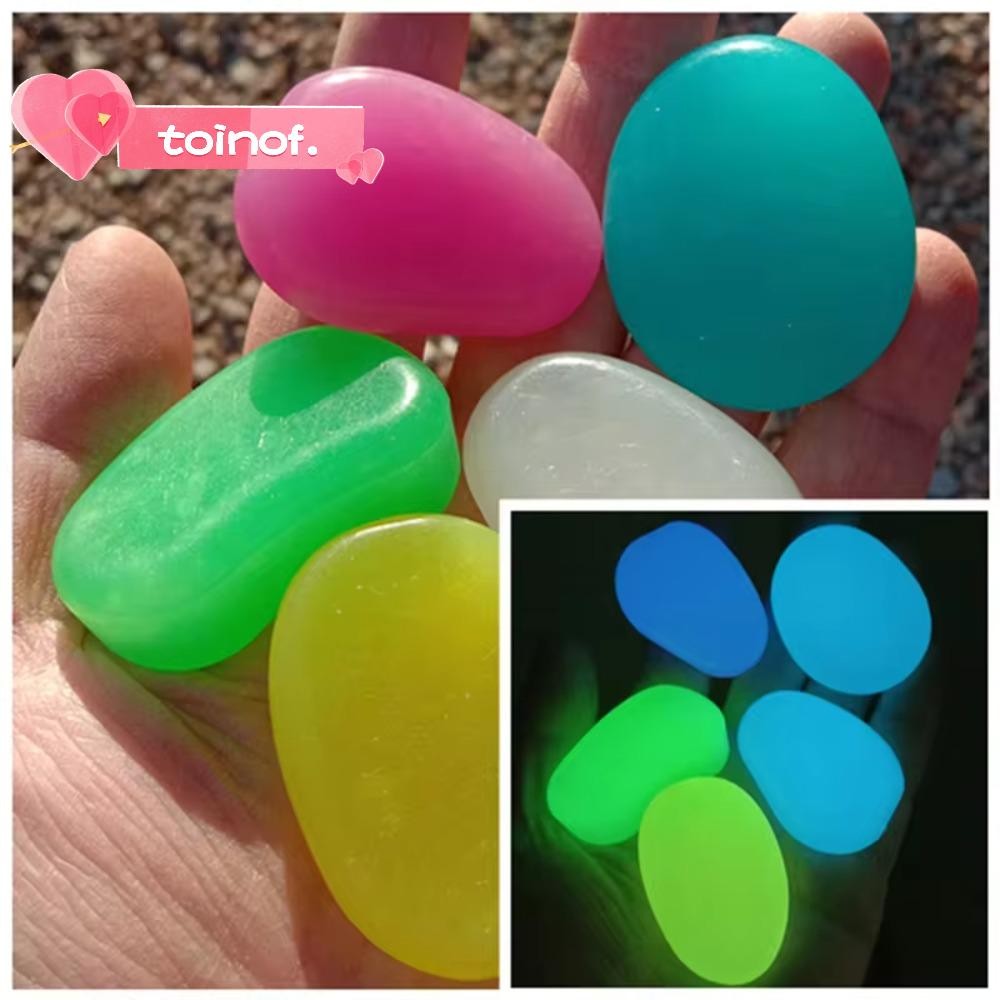 TOINOF 10 ชิ้นหินเรืองแสงเรืองแสงใน Dark ตกแต่งสวน Luminous Pebbles, ตกแต่งกรวด 4.5 ซม. Big Stone Courtyard