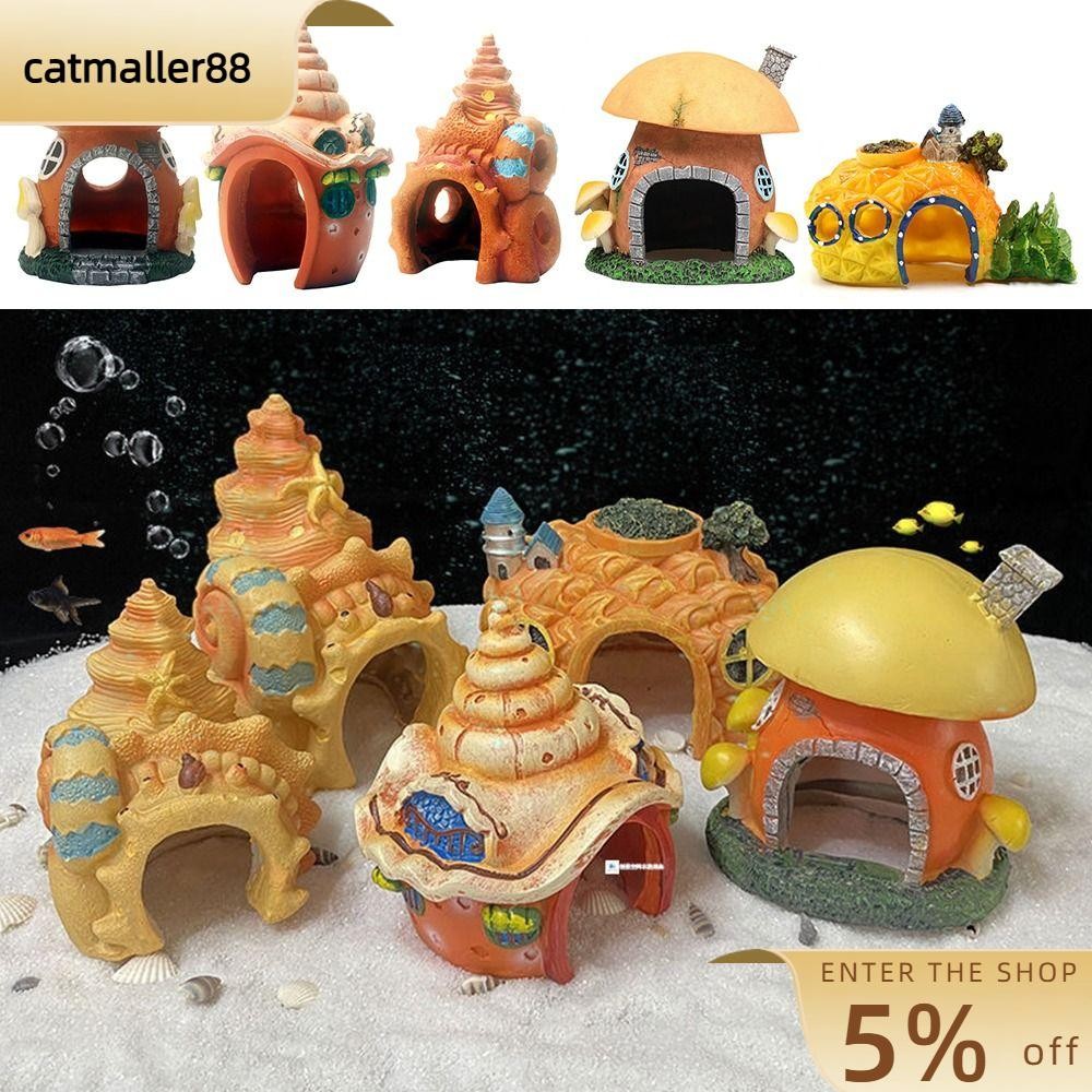 CATMALLER88 Fish Tank Decor Figures เห็ด Conch House Aquarium อุปกรณ์เสริมจําลองกุ้งปลา Hiding Cave