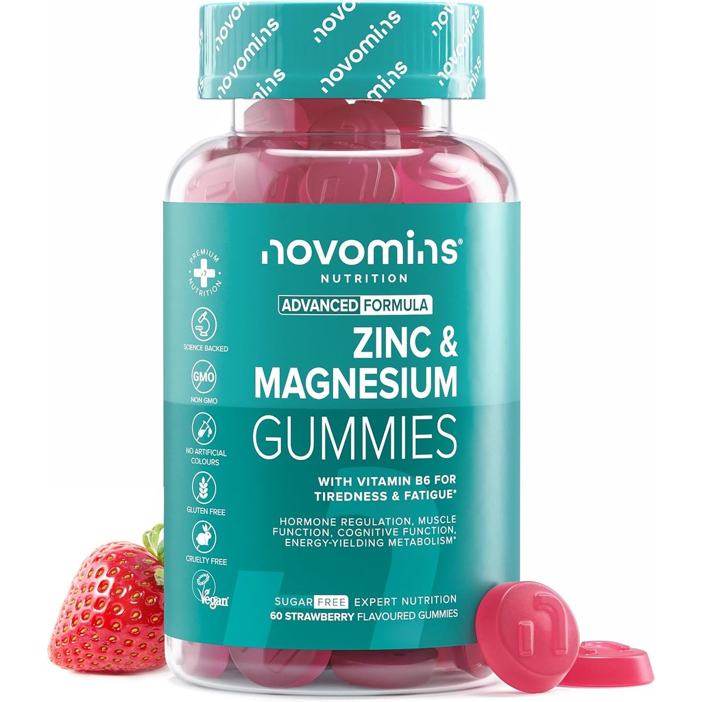 Zinc & Magnesium Gummies - ปราศจากน้ําตาล - 60 Gummies - ZMA plements สําหรับผู้ชายและผู้หญิง - กล้า