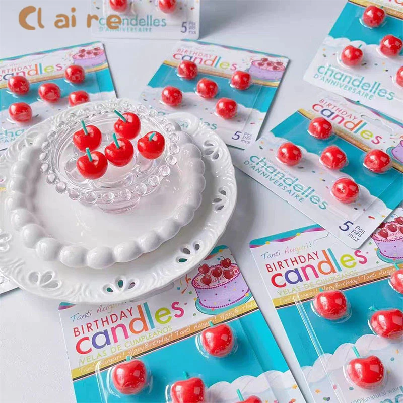 COD เทียนวันเกิด เทียนเชอร์รี่ เทียน 5pcs Happy birthday เทียนวันเกิดเชอรี่ (Cherry candle) Claire