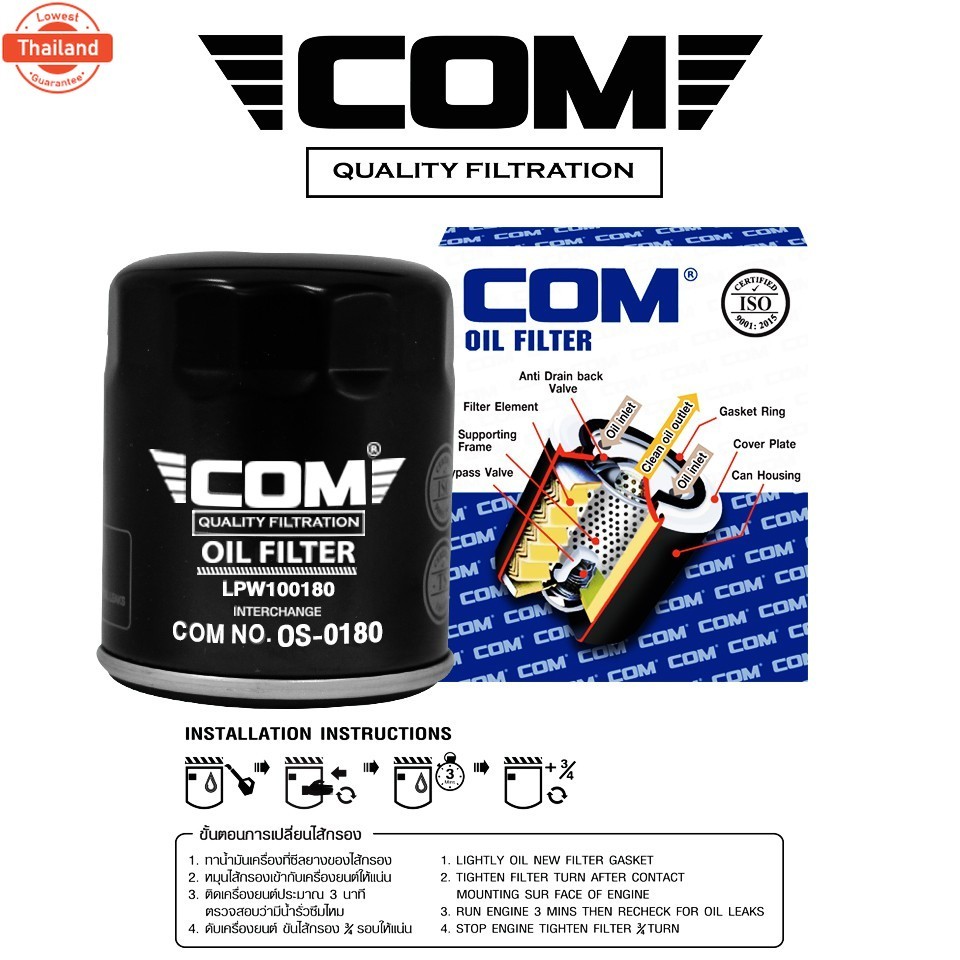 กรองน้ำมันเครื่อง MG MG3, ZS, MG5 MG6 เอ็มจี, ไส้กรอง COM