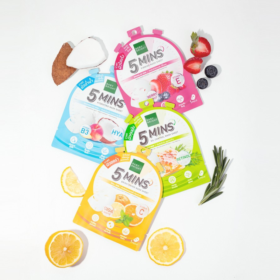 (1กล่องx6ซอง) Baby Bright 5 Mins Mask Sheet มี 4 สูตร