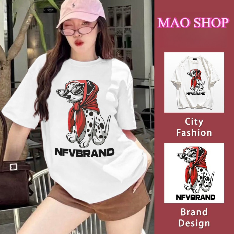 COD✅ (จัดส่งในกรุงเทพฯ) MAO Shop แฟชั่นเกาหลี ลายพิมพ์หมาใส่หัวโปโล ผ้าฝ้ายแท้ ใส่สบาย ทรงหลวม สไตล์ลำลอง.