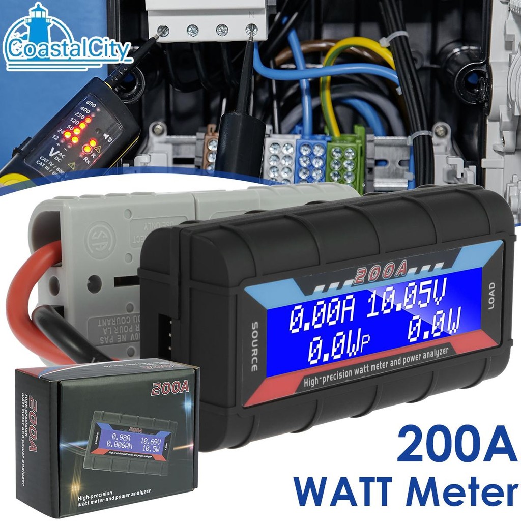 200A DC Digital Monitor Professional DC Battery Monitor Meter LCD Volt Amp Watt Power Analyzer SHOPS