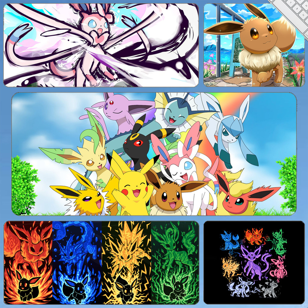 Eevee Mouse Pad Pokémon คอมพิวเตอร์ Deskpad Pikachu น่ารักข้อมือ Mat ขนาดใหญ่การ์ตูนอะนิเมะเกม Pads