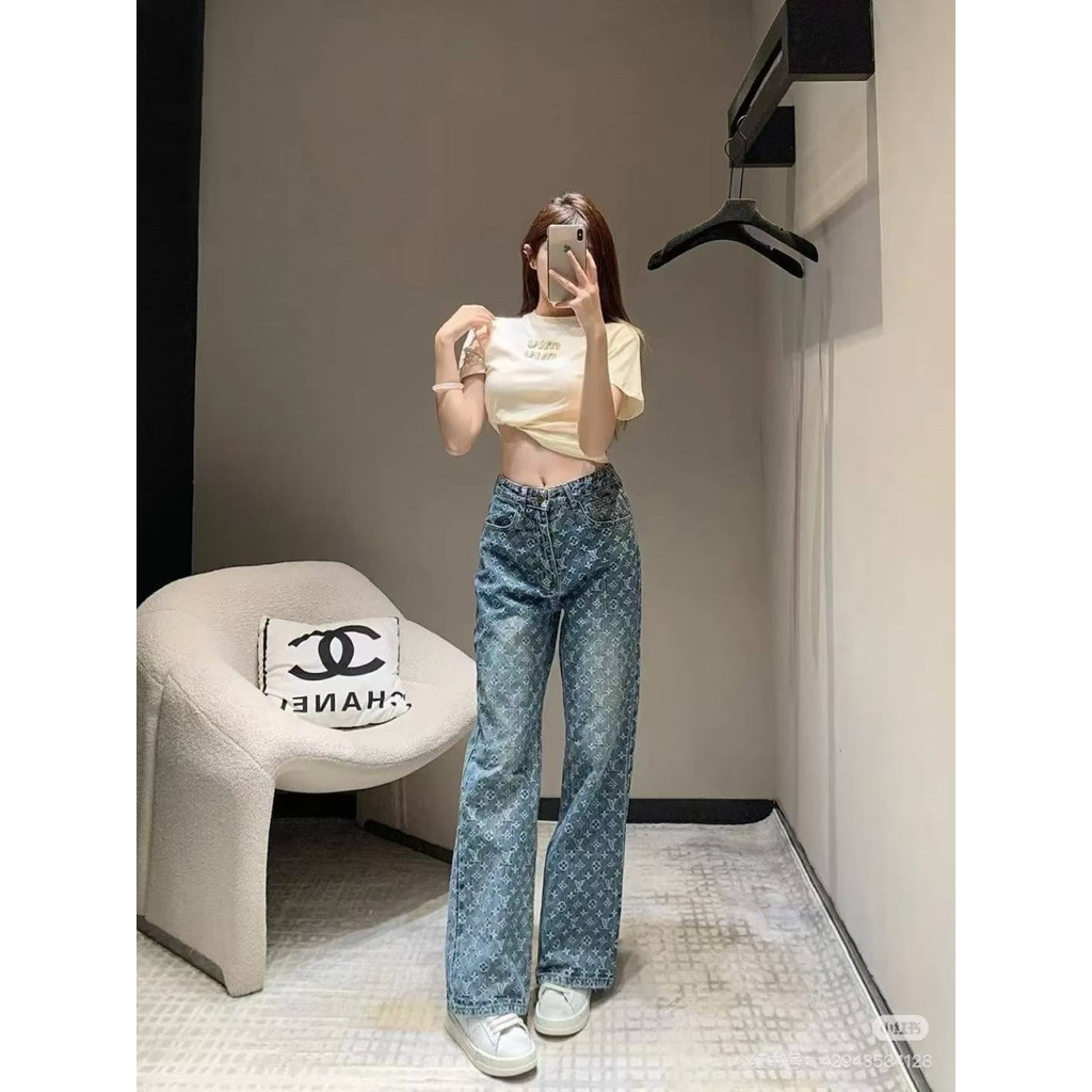 CNN-465 กางเกงยีนส์เดนิมโมโนแกรมผู้หญิง YB-22215 CHNL