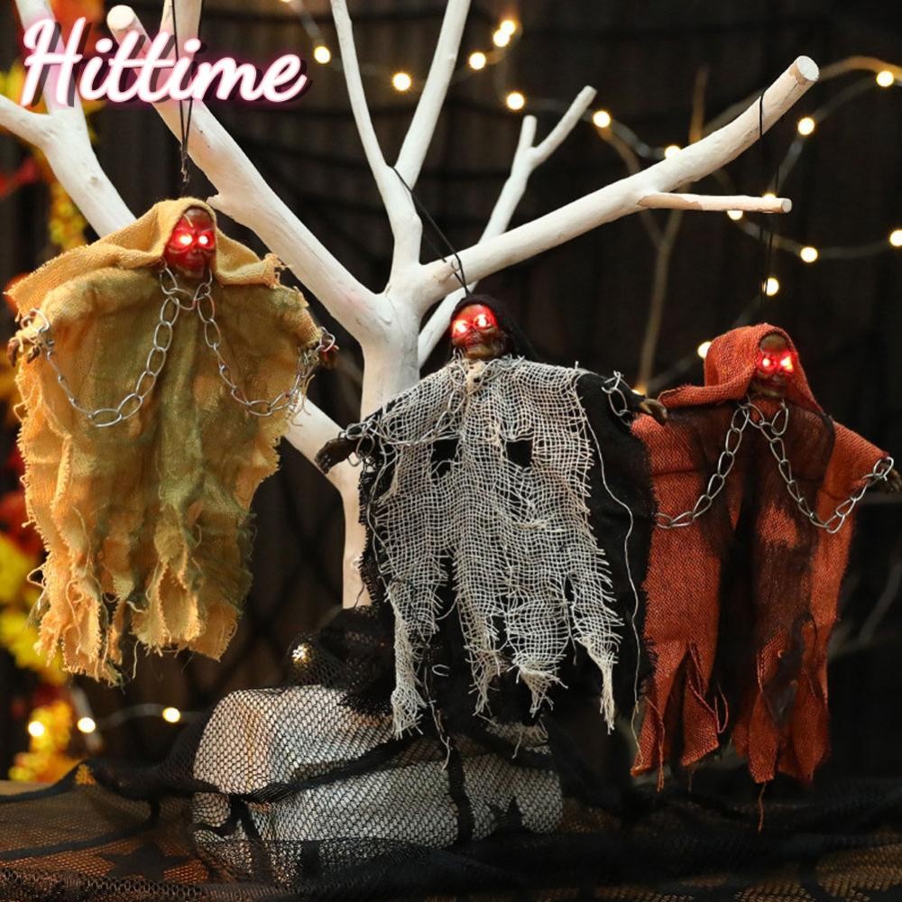 HITTIME ฮาโลวีนแขวนเรืองแสงน่ากลัว Laughter Skulls โครงกระดูกปรับแขน Ghostr Spooky Secret Room Bar ส
