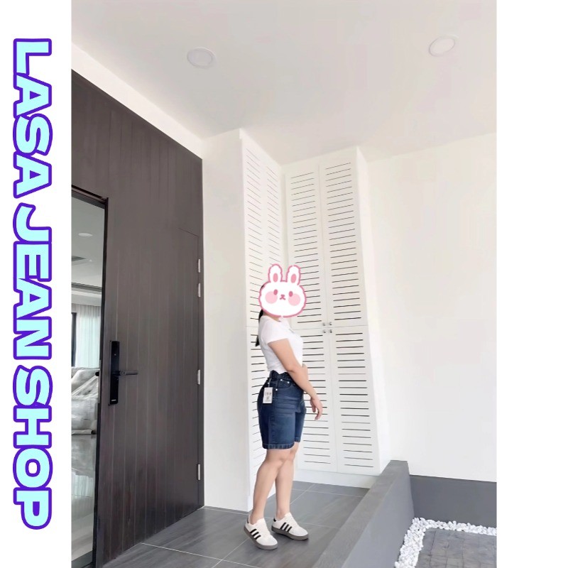 LASA กางเกงขาสั้นยีนส์เอวสูงขากว้าง สไตล์วินเทจเรียบง่ายดูผอมเพรียว สวย เหมาะสำหรับสาวรูปร่างเต็ม M-5XL - รูปที่ 6