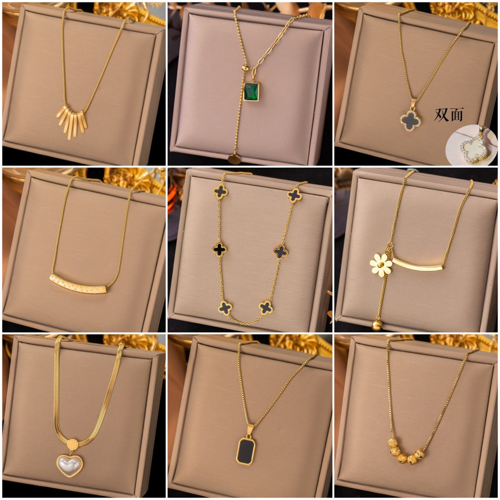ประณีตสร้อยคอเหล็กไทเทเนียมผู้หญิง Anti-Fad Gold-Plated สร้อยคอแฟชั่นสร้อยคอสั้นอุปกรณ์เสริม