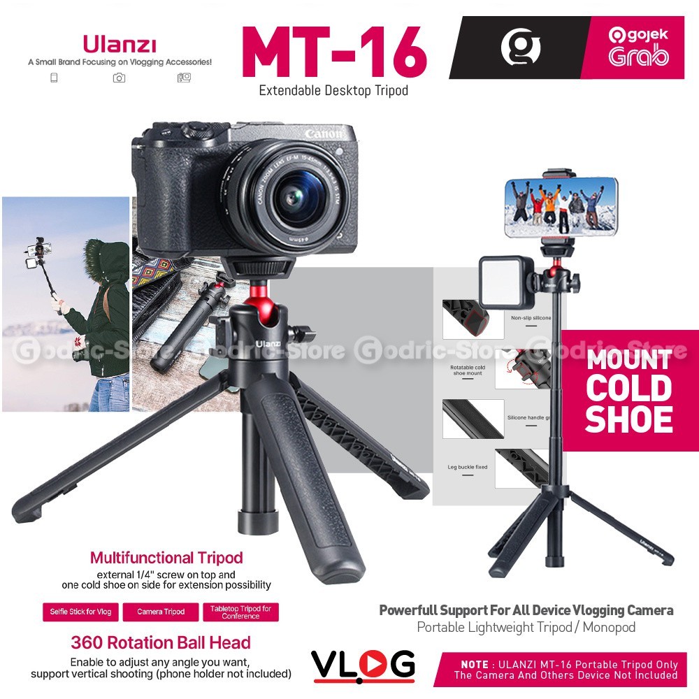 ULANZI MT-16 ขาตั้งกล้องแบบยืดหดได้พร้อมหัวบอลและรองเท้าเย็นสําหรับกล้องและสมาร์ทโฟน (อัพเกรด MT-08)