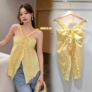 mimi&didi#เสื้อกล้ามคอฮอลเตอร์สไตล์อ่อนโยน ลำลอง ลดอายุ แฟชั…