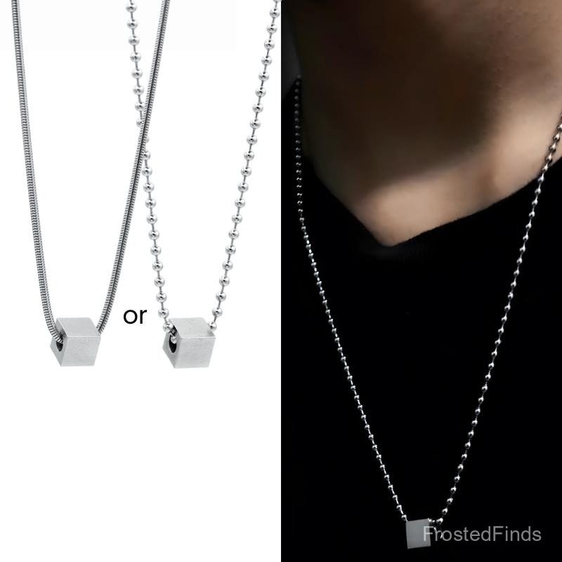 Meless | So Cube สร้อยคอสแตนเลส จี้ลูกบาศก์ จี้เหลี่ยม มินิมอลเท่ๆ unisex เลือกสร้อยได้ 2 ลาย