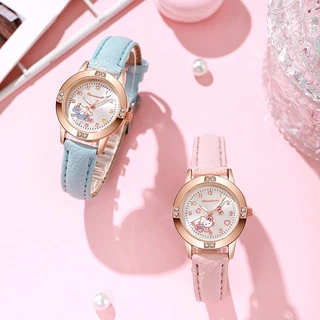 Sanrio Hello Kitty Kuromi นาฬิกาน่ารักการ์ตูน Rose Gold พร้อมเข็มขัดเพชรนาฬิกาผู้หญิงนาฬิกาควอตซ์