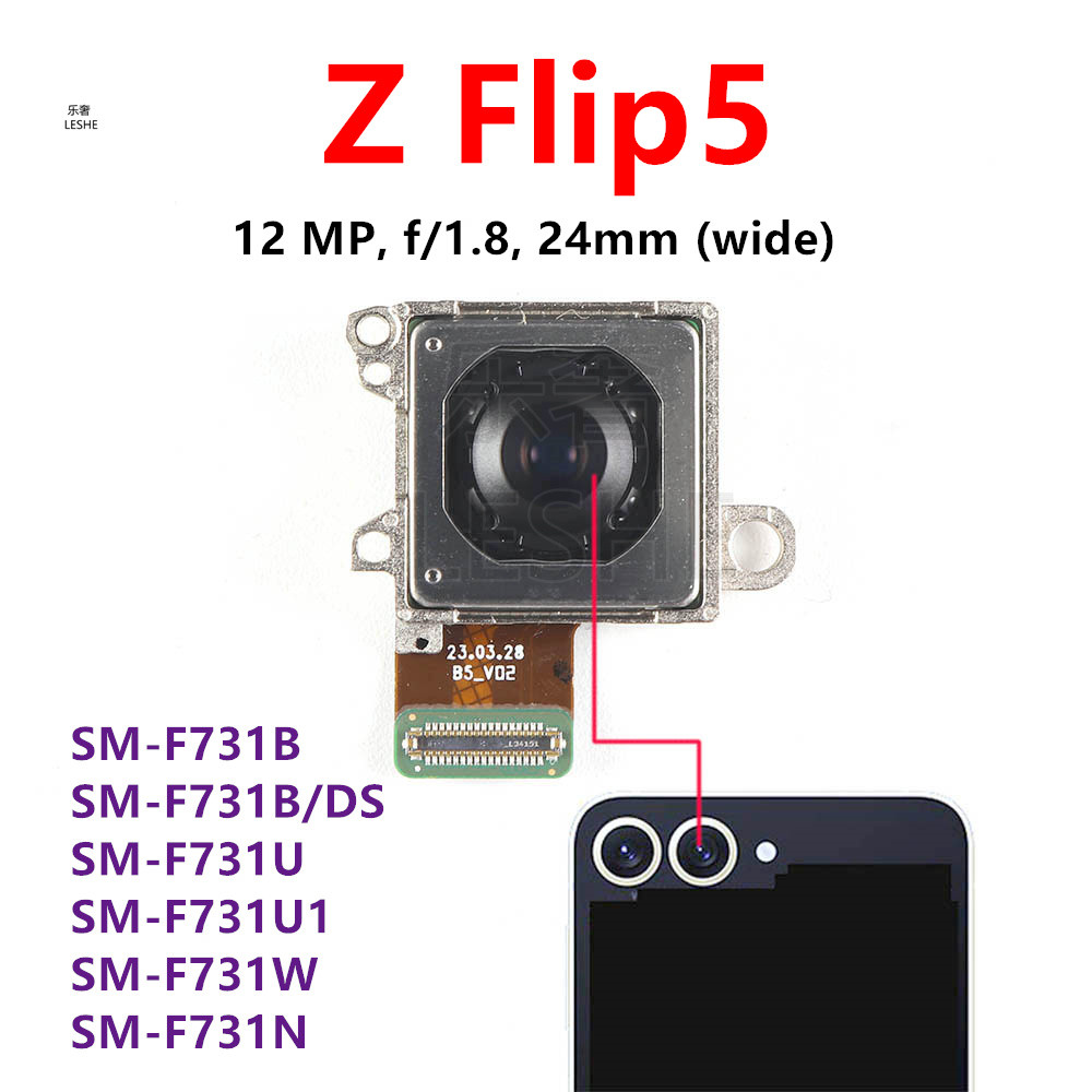 12MP หลักกล้องด้านหลังสําหรับ Samsung Galaxy Z Flip5 SM-F731B F731U F731N F731 กล้องด้านหลังโมดูล Z 