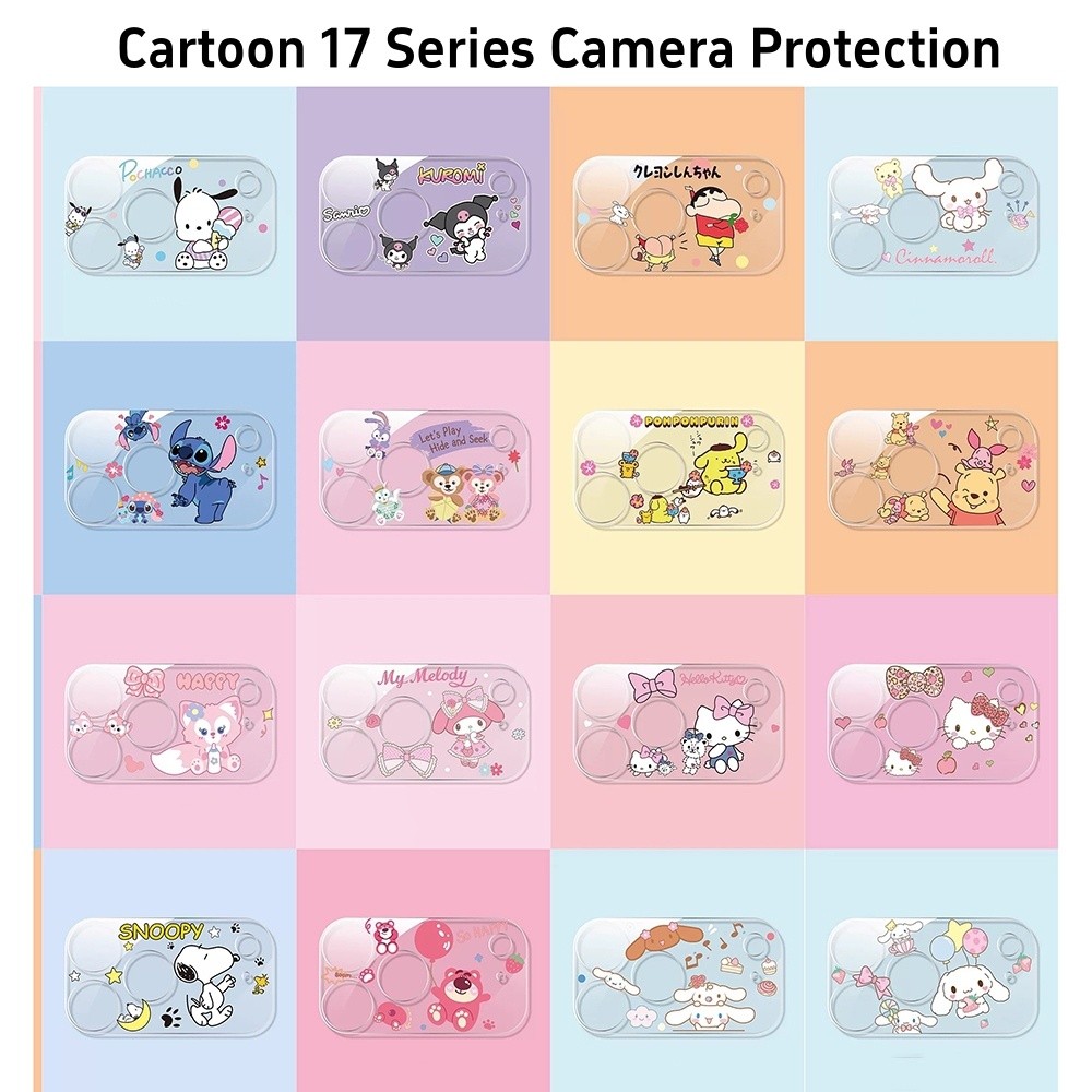 การ์ตูน Sanr Cat เลนส์กล้องโทรศัพท์สําหรับโทรศัพท์ 17 Pro Max 17 Air กล้องกระจกนิรภัยโปร่งใส