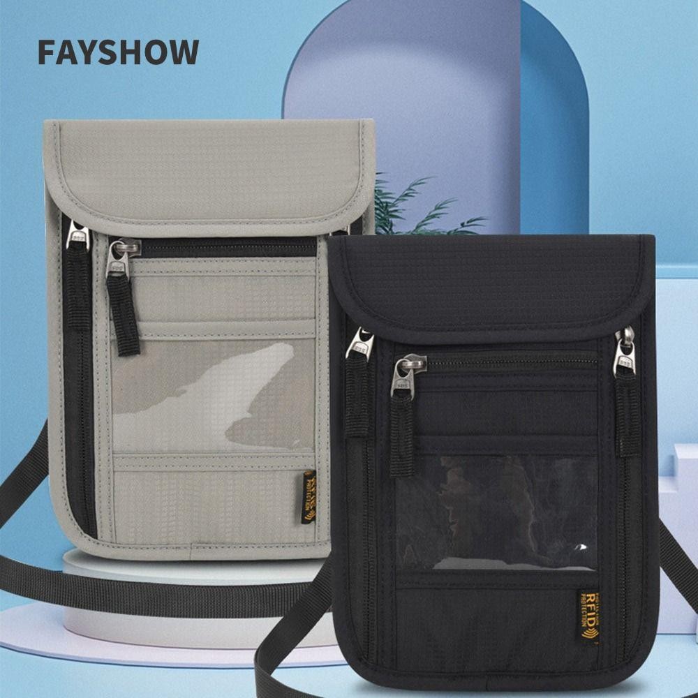 FAYSHOWTH กระเป๋าสตางค์คอความปลอดภัยพร้อมสายคล้องคอปรับได้สําหรับผู้ชายผู้หญิง RFID Blocking