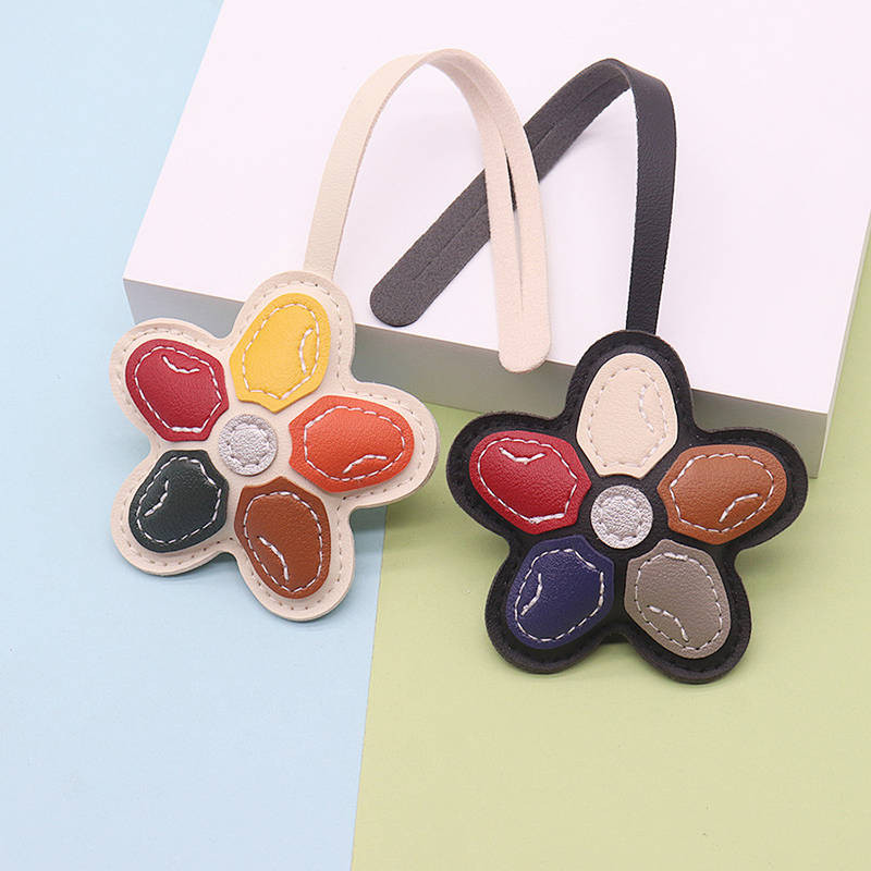 Flower Pu Handbag Pendant Ins Style Multi-Layer Leather Mixed Color Stitching Flower Keychain Handba