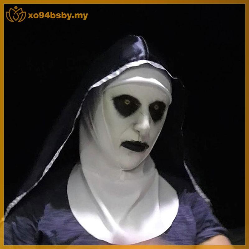 Xo94bsby สยองขวัญน่ากลัวแม่ชี Latex หน้ากาก w/Headscarf Valak คอสเพลย์สําหรับฮาโลวีนเครื่องแต่งกาย M