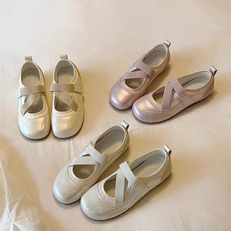 รองเท้าแตะสไตล์เกาหลี แบบตีนตุ๊กตา ทรงแบน สบายเท้า เหมาะสำหรับฤดูใบไม้ร่วงและสวมใส่งานกลางแจ้ง