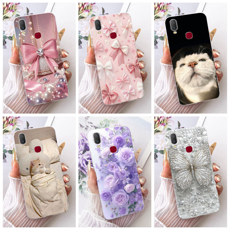 สําหรับ Vivo Y11 Y12i 1906 1906_20 ใหม่ Elegant Floral Cat ภาพวาดปลอก Vivo 1906 Y11 (2019) ซิลิโคนนุ่ม TPU เคสโทรศัพท์