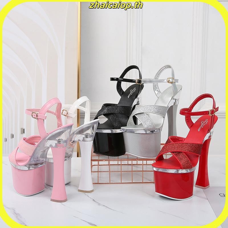 10367-26 รองเท้าแพลตฟอร์ม ส้นสูง 17 ซม. กันน้ํา ประดับเลื่อม สําหรับผู้หญิง