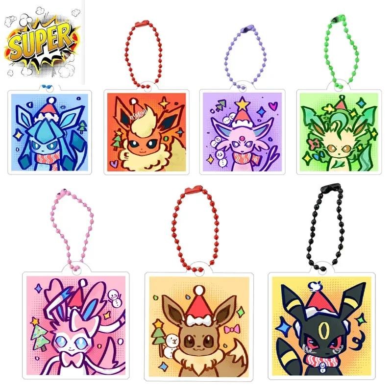 การ์ตูน Eevee Evolution Espeon Umbreon Eevee Jolteon Leafeon Sylveon Glaceon Flaron อะคริลิคพวงกุญแจ