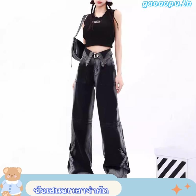 [Ava]หญิง Jeans baggy jeans นิยมยีนส์ ยีนส์เอวสูง กางเกงยีน  กางเกงยีนส์  American Jeans High  Stree