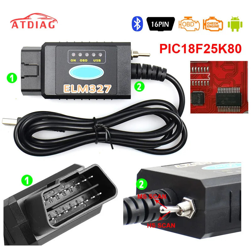 ELM327 USB V1.5 FTDI FT232RL + PIC18F25K80 ชิปรหัส Reader สําหรับ Ford HS CAN/MS CAN ELM 327 บลูทูธ 