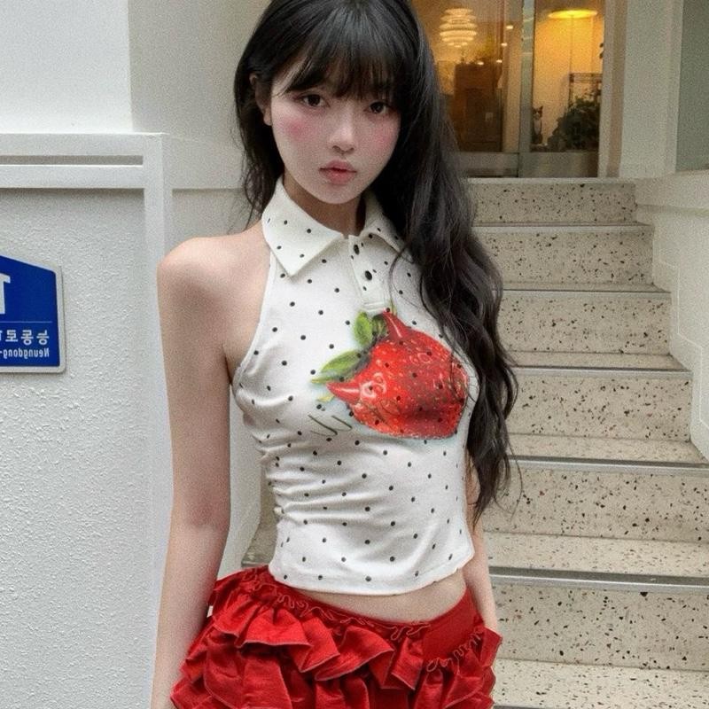 bentoy พร้อมส่งในไทย (3356) เสื้อกล้ามคอปกแขนกุดลายจุด รูปที่ 7