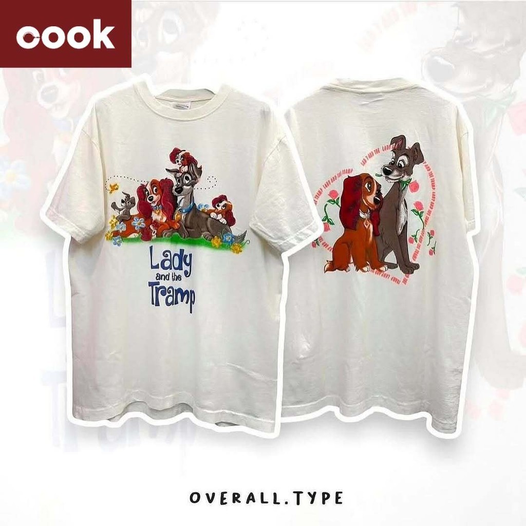 disney เสื้อยึด ผ้าเทคโนโลยี Sorona จากอเมริกา พิมพ์ลาย lady and the tramp เสื้อยืด oversize เหมาะ ผู้หญิง และ ผู้ชาย #7