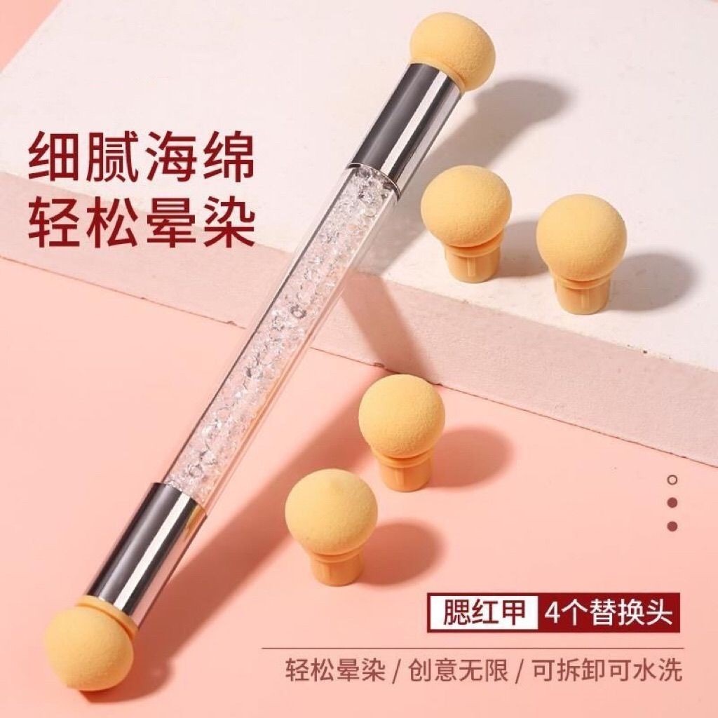 ทําเล็บมือฟองน้ําสองหัวปากกาเล็บไล่โทนสีรอยเปื้อนบลัช มีประโยชน์ เครื่องมือปั๊มภาพวาดสเปรย์จิตรกรรมป