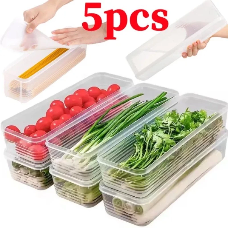 1/3/5 ชิ้นกล่องสด Crisper ขนาดใหญ่ / กล่องเก็บของในตู้เย็น / ภาชนะใส่อาหารต้นหอมพร้อมฝาปิดปิดผนึก