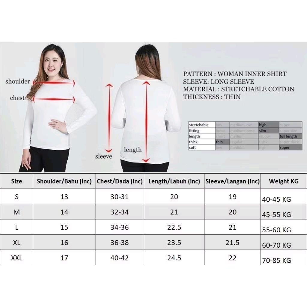 เสื้อแขนยาวด้านใน Bau Panjang/ Muslimah ผู้หญิง (เสื้อคอตตอนคุณภาพสูง) Kain lembut