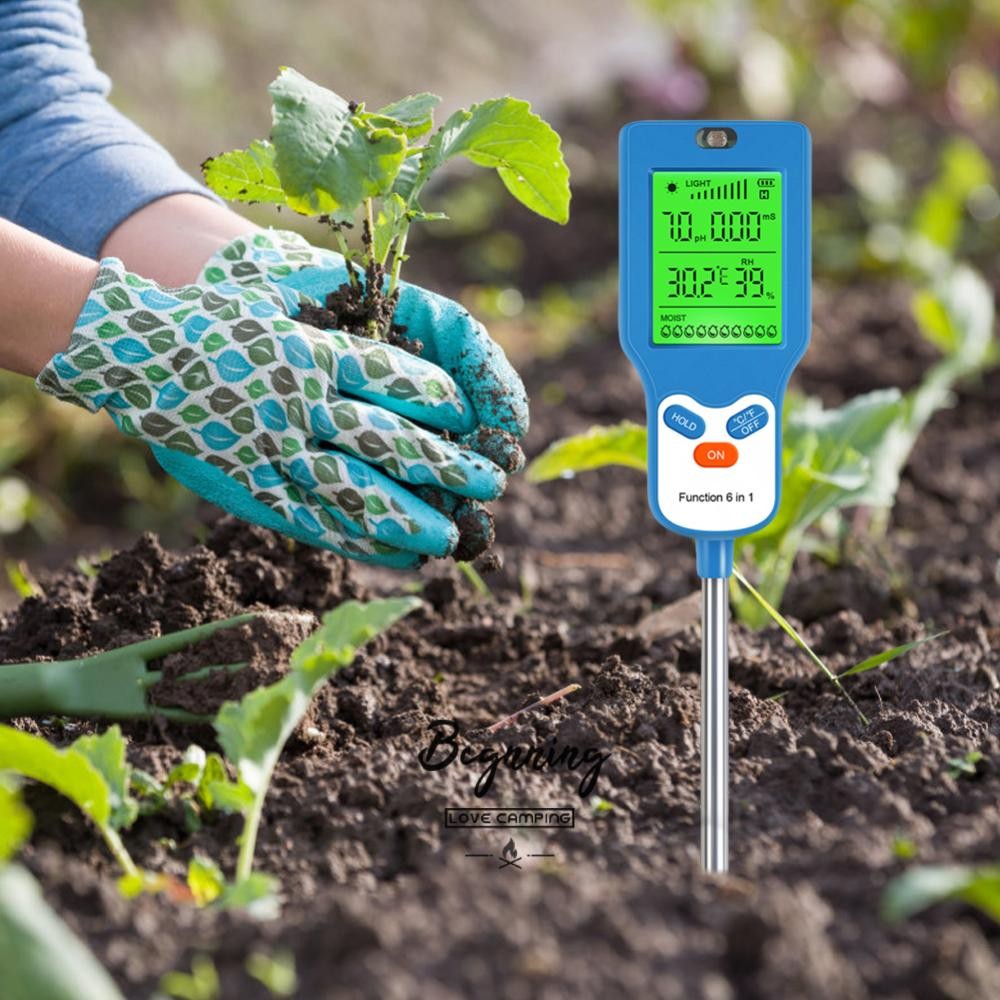 ᲦBE 6 in 1 Digital Soil Test Meter Fertility/Temp/Moisture/Sunlight/Hummidity/PH Meter Garden Soli A