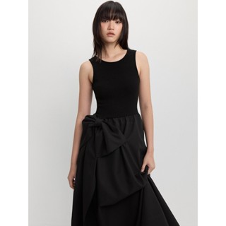 [Pomelo] เดรสไหมพรมยาวแต่งโบว์ / Bow Ribbed Knit Dress