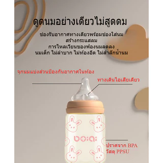 พร้อมส่ง ขวดนมเด็ก PPSU ขวดนมมินิมอลสีชาคอกว้าง มีเส้นกำกับ ป้องกันท้องอืด ลายการ์ตูนน่ารัก